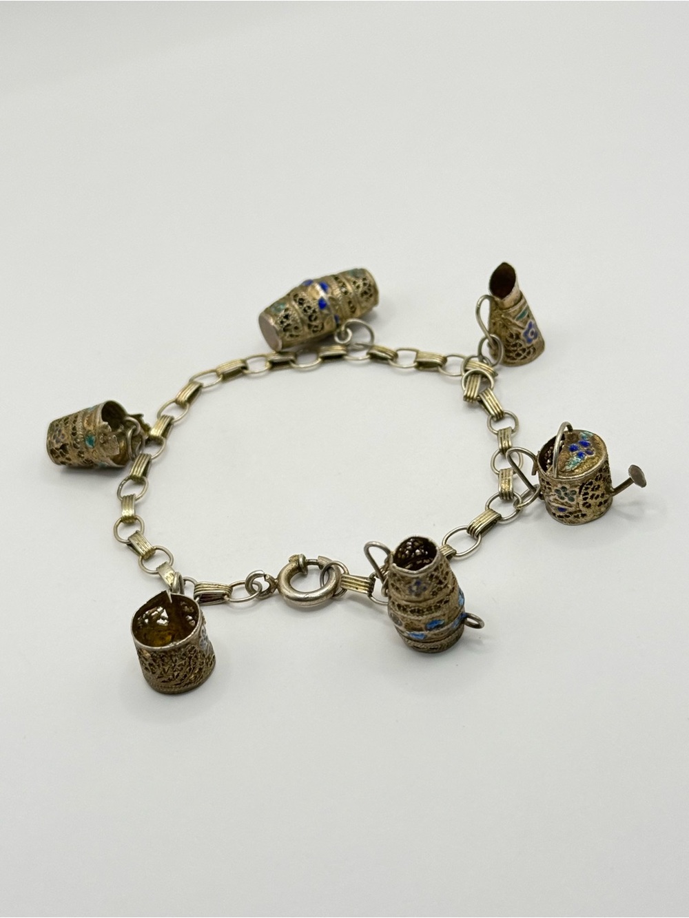 Vintage Chinese Sterling silver Anamel vermeil Charms bracelet | 7.5 inch